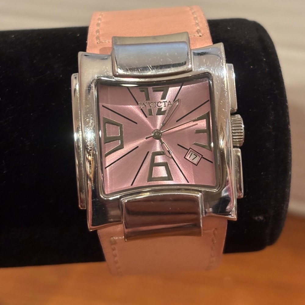 Invicta 2317 Womens Square Pink Dial Stainless Steel Leather Watch - Picture 2 of 9